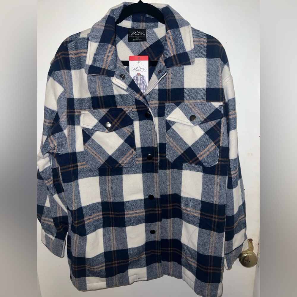Women's Plaid Utility Jacket in Blue and White